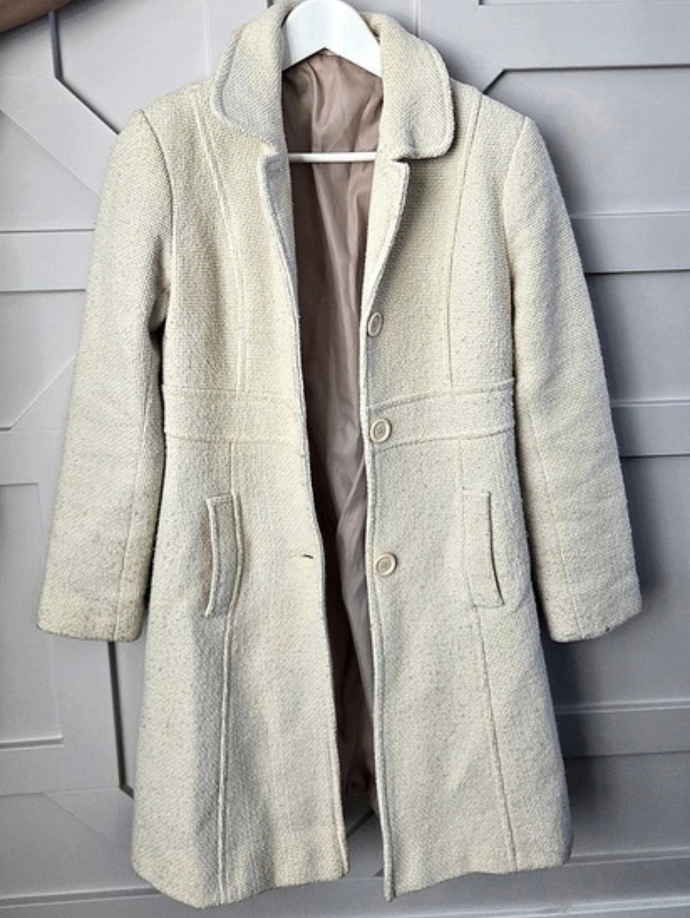 Cream Textured Wool-Blend Coat
